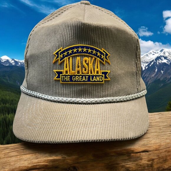 Vintage Alaska Corduroy Snapback Hat The Great Land Embroidered Adjustable Cap - Picture 1 of 9